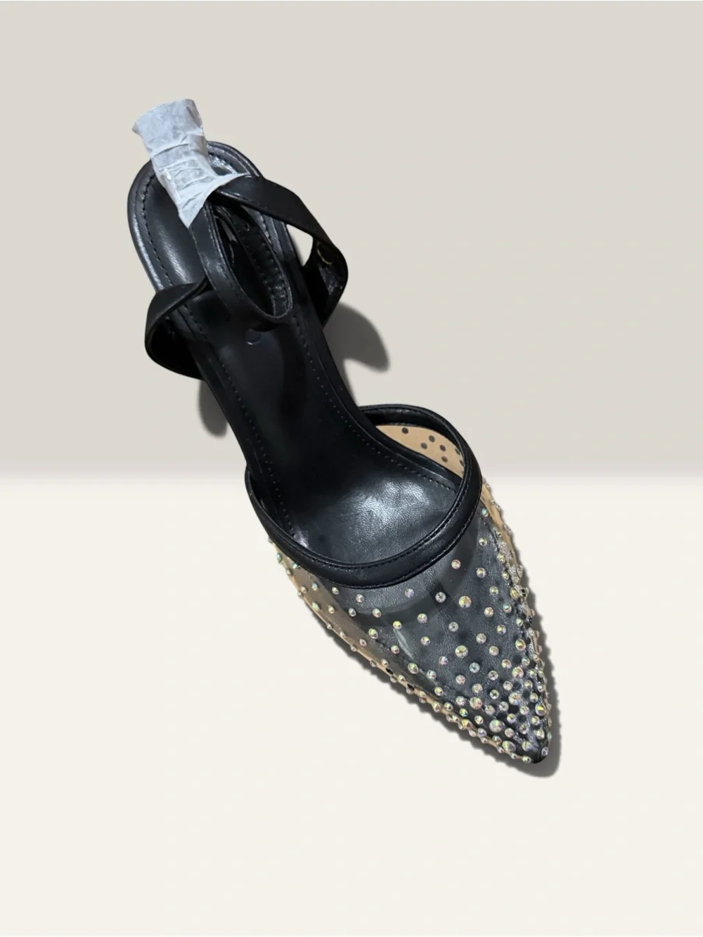 Black Studded Pointed-Toe Slingback Heel